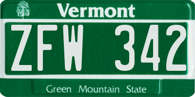 VT license plate ZFW342