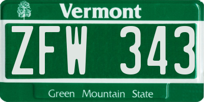 VT license plate ZFW343