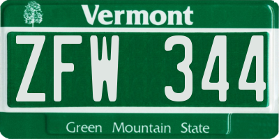 VT license plate ZFW344