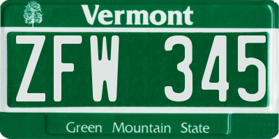 VT license plate ZFW345