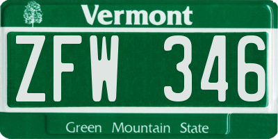VT license plate ZFW346