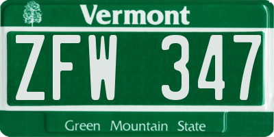VT license plate ZFW347