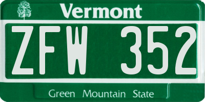 VT license plate ZFW352