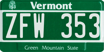 VT license plate ZFW353