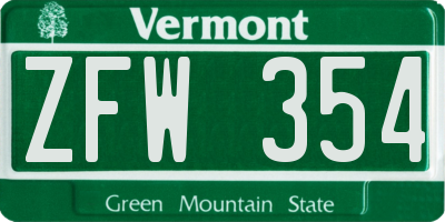 VT license plate ZFW354