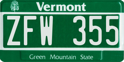 VT license plate ZFW355