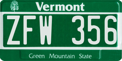 VT license plate ZFW356