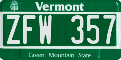 VT license plate ZFW357