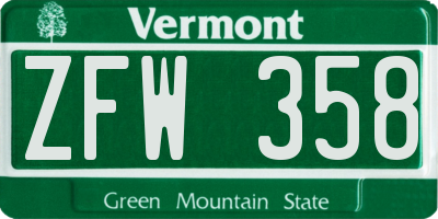 VT license plate ZFW358