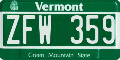 VT license plate ZFW359