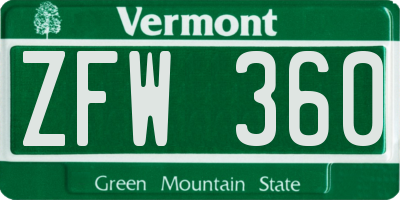 VT license plate ZFW360