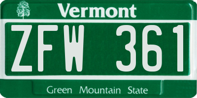 VT license plate ZFW361