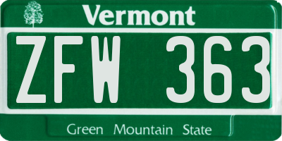 VT license plate ZFW363