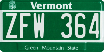 VT license plate ZFW364