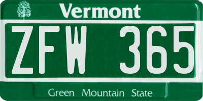 VT license plate ZFW365