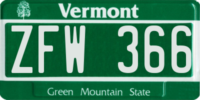VT license plate ZFW366