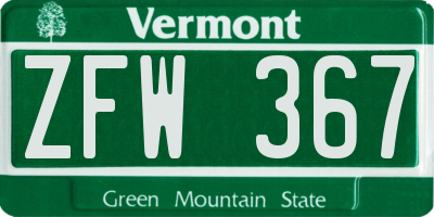 VT license plate ZFW367