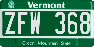 VT license plate ZFW368