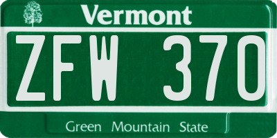 VT license plate ZFW370