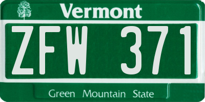 VT license plate ZFW371