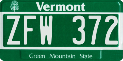 VT license plate ZFW372