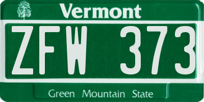 VT license plate ZFW373