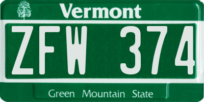 VT license plate ZFW374
