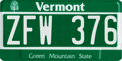 VT license plate ZFW376
