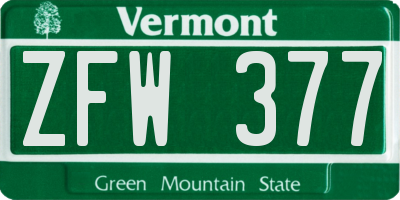 VT license plate ZFW377