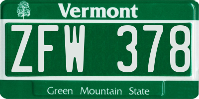 VT license plate ZFW378