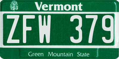 VT license plate ZFW379