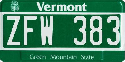 VT license plate ZFW383
