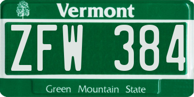 VT license plate ZFW384