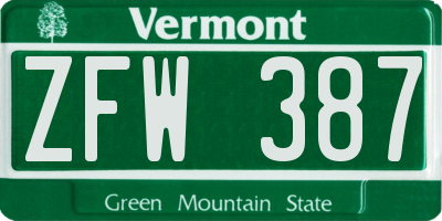 VT license plate ZFW387