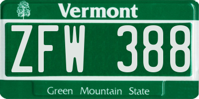 VT license plate ZFW388