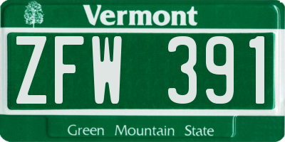 VT license plate ZFW391