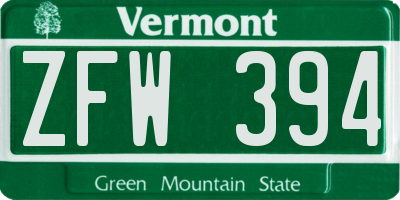 VT license plate ZFW394