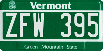 VT license plate ZFW395