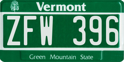 VT license plate ZFW396