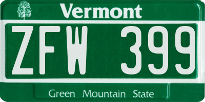 VT license plate ZFW399