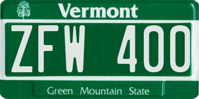 VT license plate ZFW400