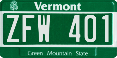 VT license plate ZFW401
