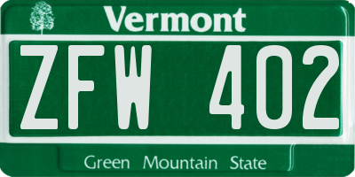 VT license plate ZFW402