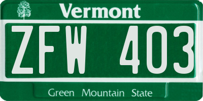 VT license plate ZFW403