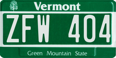 VT license plate ZFW404