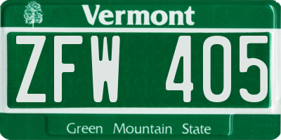 VT license plate ZFW405