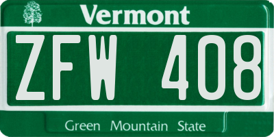 VT license plate ZFW408