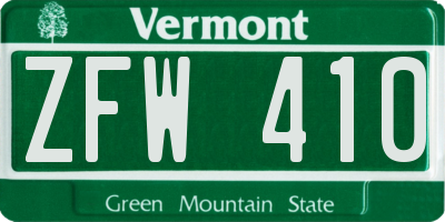 VT license plate ZFW410