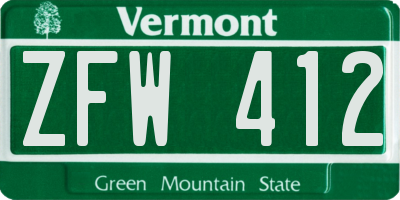 VT license plate ZFW412