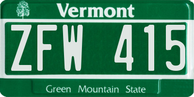 VT license plate ZFW415